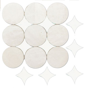 Mosaic House Moroccan tile Soho S 1-26 White Polar White  zellige, mosaic, zellij, field, pattern, glaze, simple, modern, circles 
